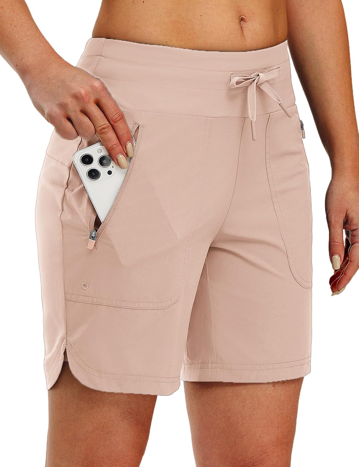 TBMPOY Women’s Board Shorts 7″ High Waisted Swim Beach Quick Dry Shorts with Zipper Pockets Water Liner Bathing Bottom