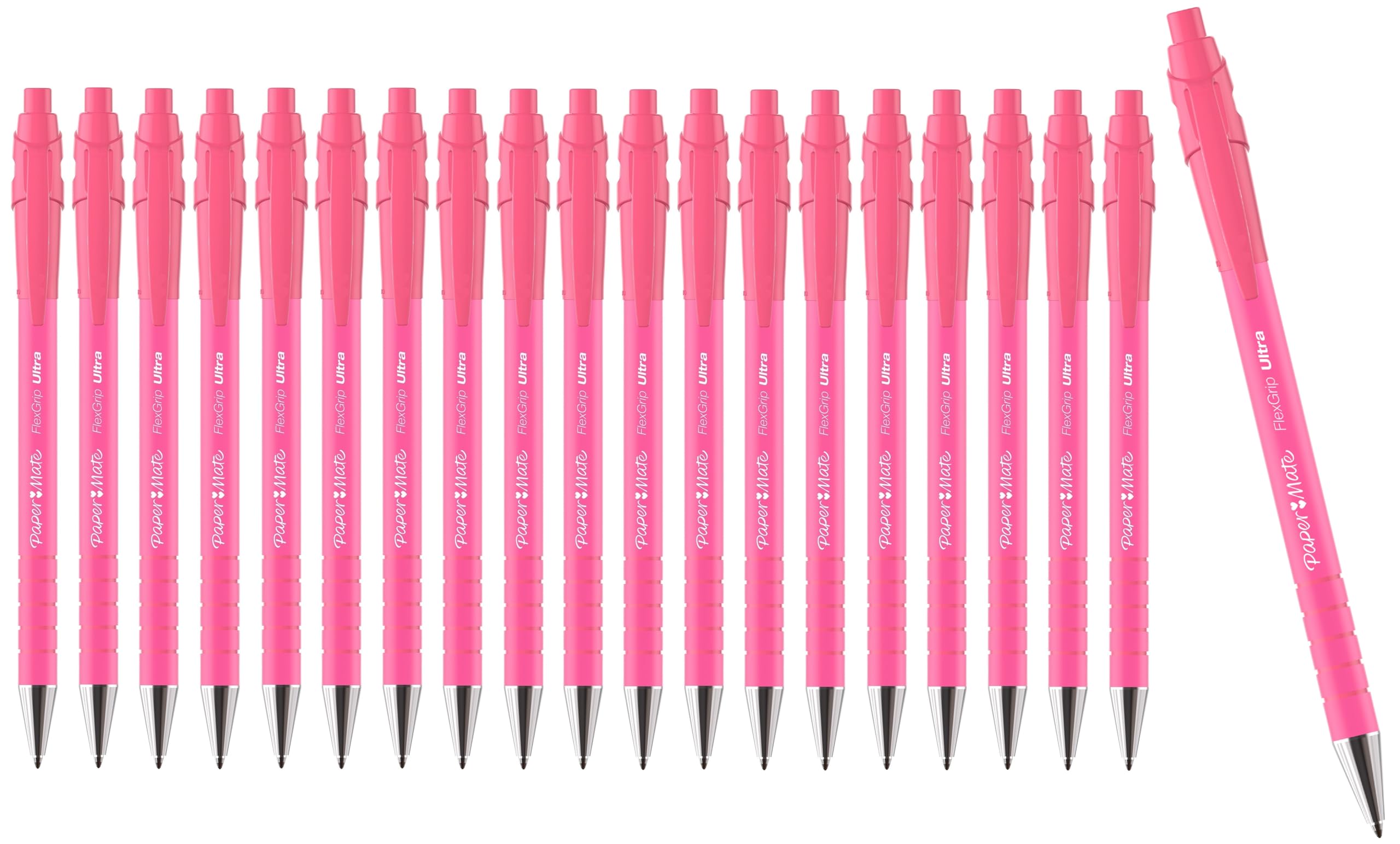 Paper Mate FlexGrip Ultra Retractable Ballpoint Pens | 20 Pack | Black Ink | Medium Point 1.0mm | Bright Pink Retro Barrels