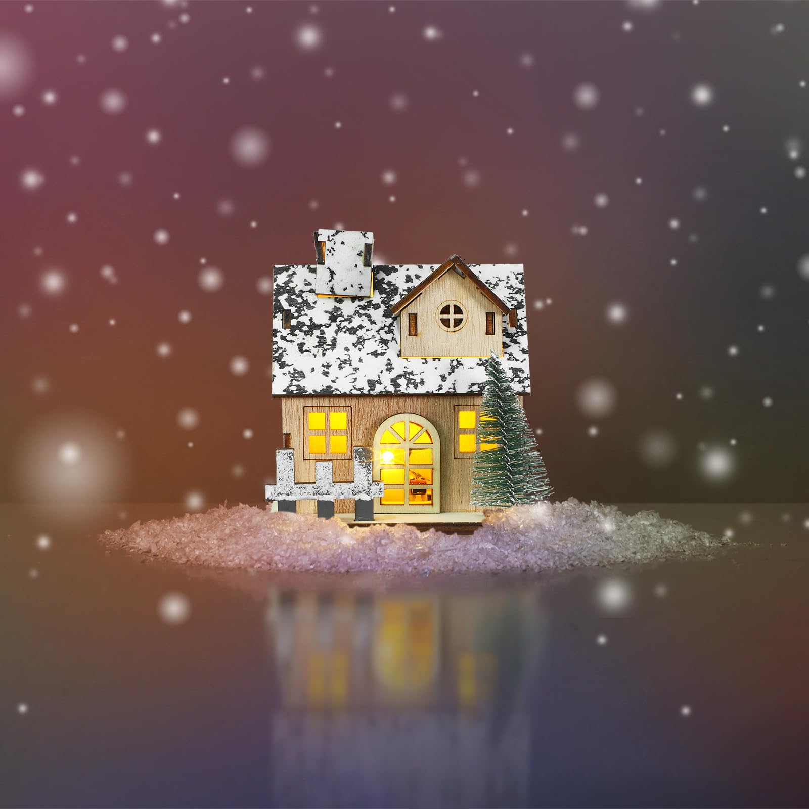 Toddmomy 3stücke Holzhäuser-Set mit Led-lichtern für Weihnachtsdorf-Dekoration Winter-Thema-Accessoires und Festliche Anlässe Rustikale Mini-weihnachtshäuser zum Aufstellen