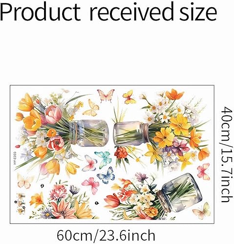 Miniatura 6 de Calcomanías de pared de mariposas con florero de flores, arte floral de sacinora DIY, calcomanías de pared extraíbles de vinilo para despegar y