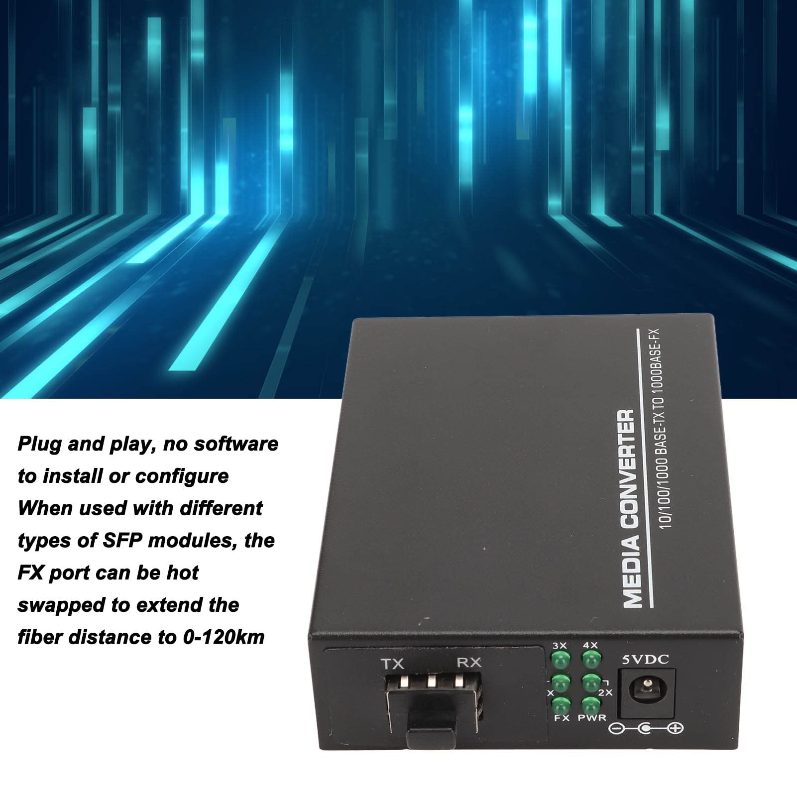 Medienkonverter, Gigabit 1 SFP-Port, 4 RJ45-Ports, 10/100/1000Base TX auf 1000Base FX, 25 km Reichweite