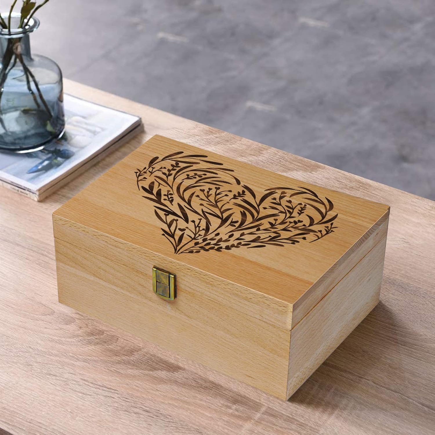 EXISTING Wooden Memory Keepsake Box, Floral Heart Engraved Large Keepsake Boxes with Lids, Memory Box Keepsakes Gift for Anniversary, Wedding, Memory, Birthday, Valentines Day, for Office or Home