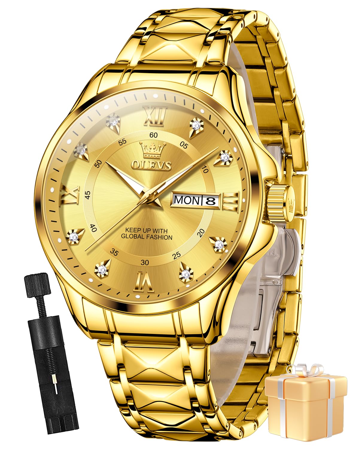 OLEVS Watches for Men Fashion Diamond Analog Quartz Men's Easy Reader Watch Stainsteel Steel Date Waterproof Luminous Business Watch