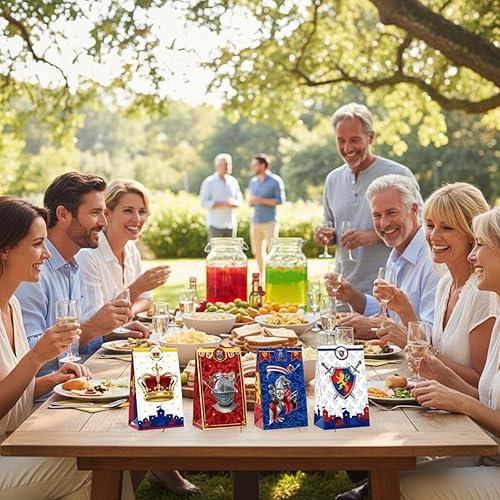 Miniatura 7 de Colarr 24 piezas de decoraciones medievales para fiestas temáticas de caballeros, mini bolsas de regalo medievales, bolsas medievales, calcomanías