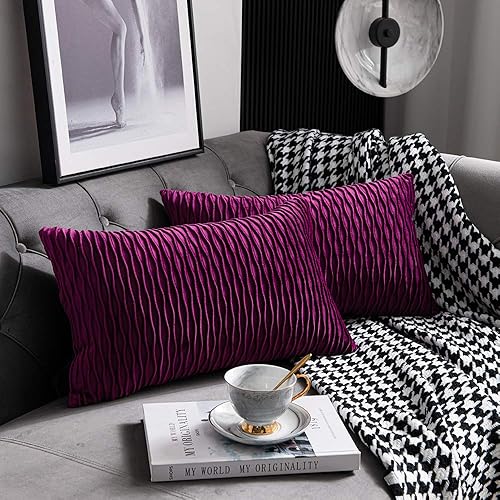 Miniatura 2 de DEZENE - Fundas decorativas para cojín, diseño de rayas 2 fundas cuadradas de terciopelo, para sofá rústico