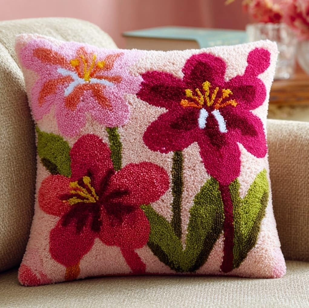 AxiangziK Latch Hook Pillow Kit 43x43cm,Lily