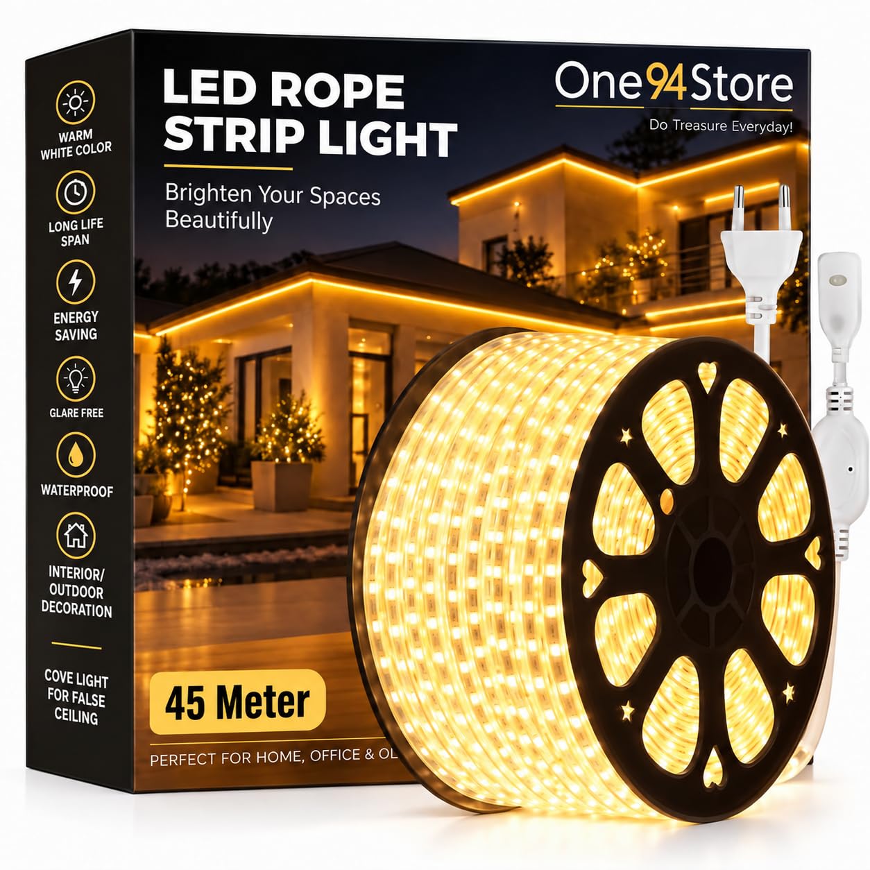 One94Store 45 Meter LED Rope Light for Decoration Waterproof SMD Cove 
