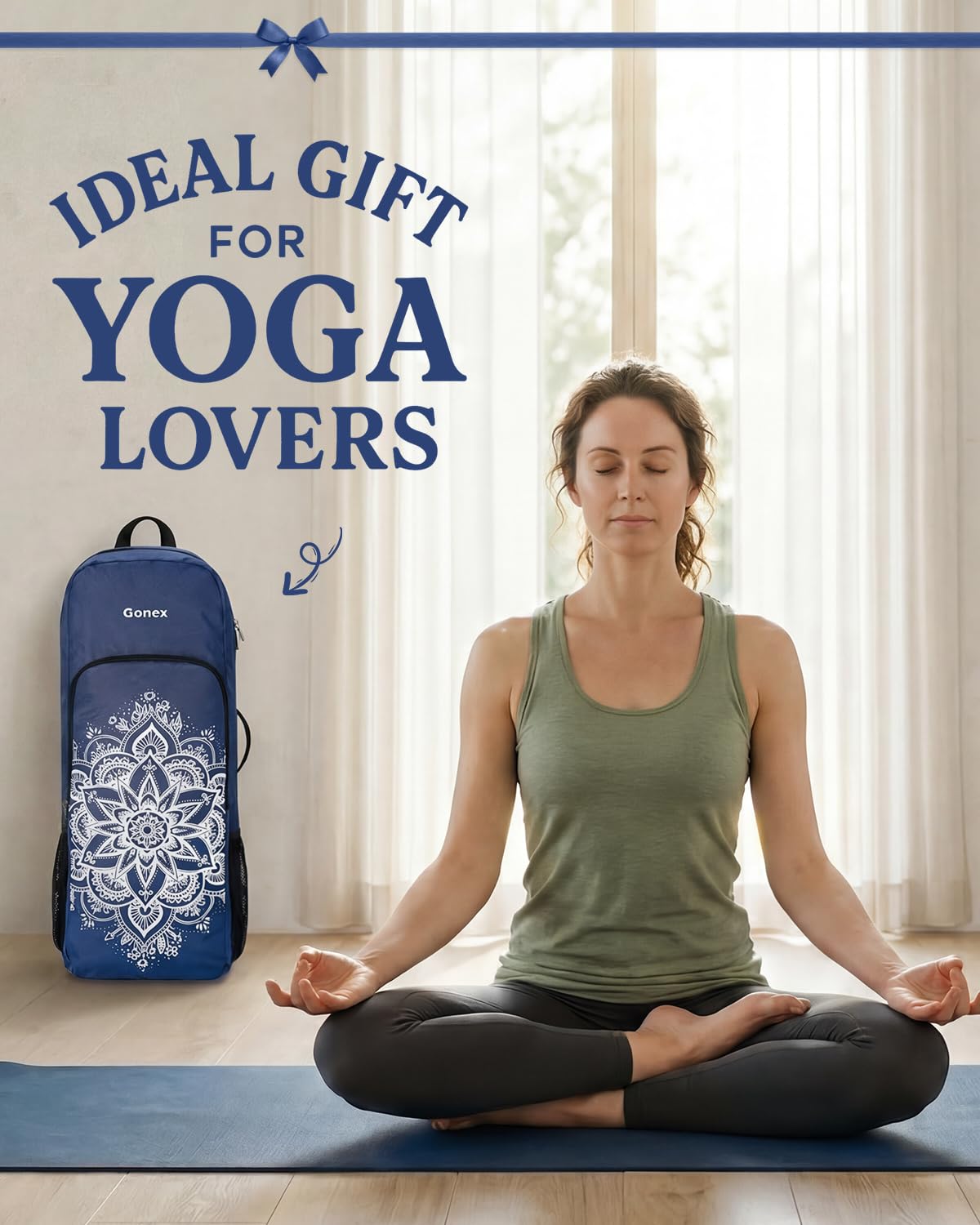 Gonex Bolsa de Yoga con 2 Formas de Transporte, Mochila Yoga con Compartimento Impermeable y Cremalleras Metálicas, Gran Capacidad para Esterilla de Yoga, Gimnasio y Viaje