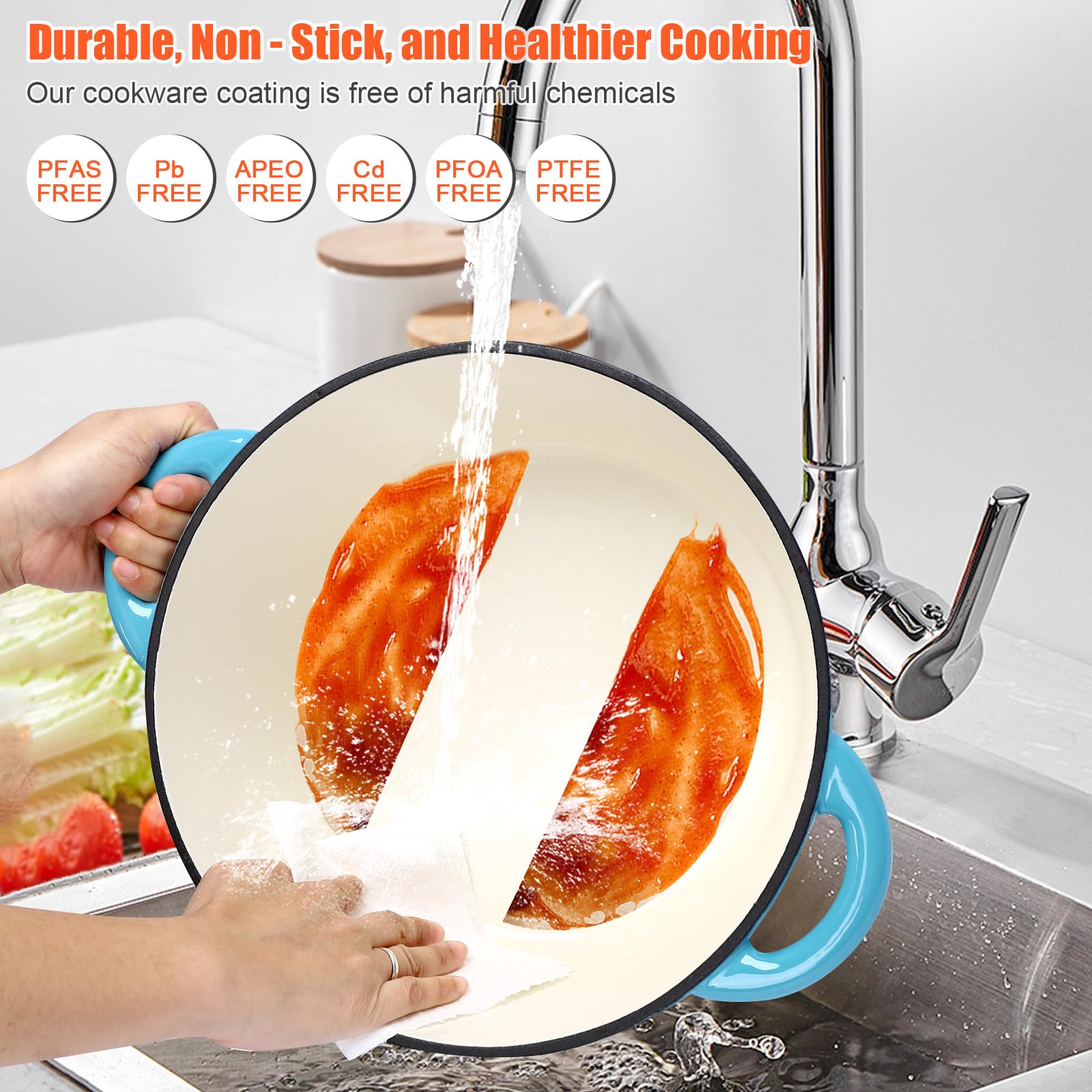 Four à pain en fonte émaillée de 6 l avec couvercle, cocotte pour la cuisson du pain, y compris les fournitures de cuisson du pain au levain comme le panier à pain, la lame, le fouet à pâte pour pâte