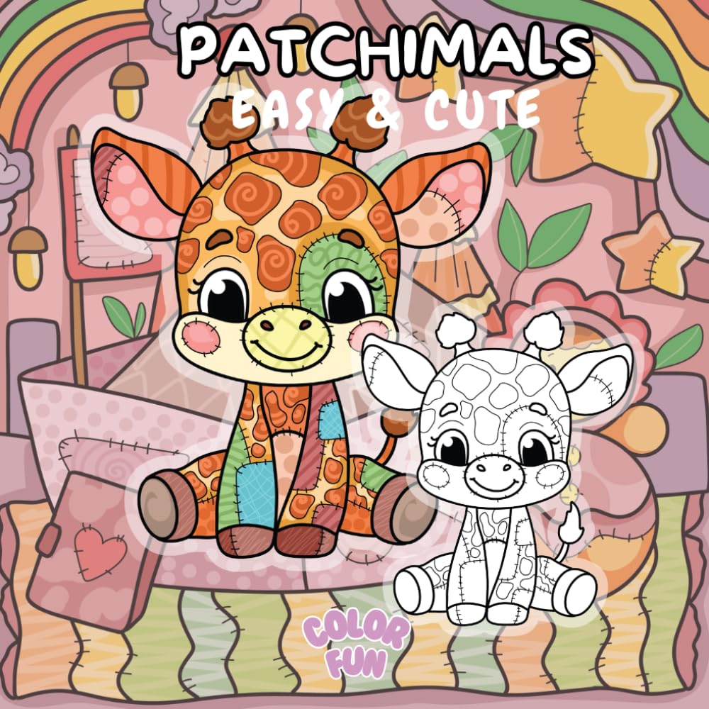 Patchimals – Schattige Dieren Kleurboek voor Volwassenen en kinderen: Eenvoudige gestikte dieren, zachte patchwork-details en ontspannende kleurplaten