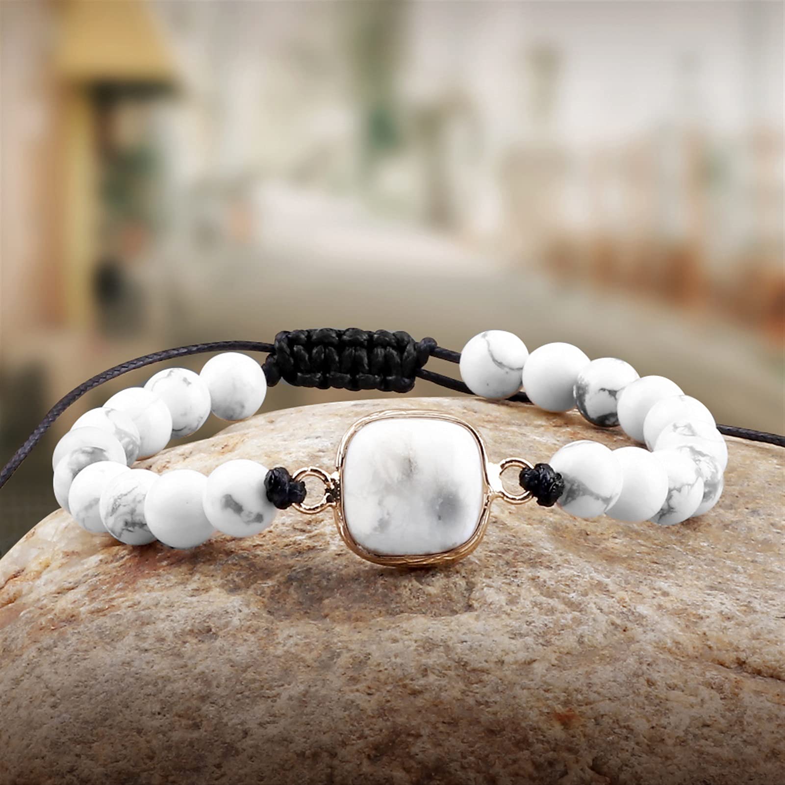 Pulsera de Piedra Natural 6/0.315 in Pulsera de Piedra Natural Encanto Forma geométrica turquesas Pulseras con Cuentas brazaletes Hechos a Mano joyería para Mujer Pulsera joyería