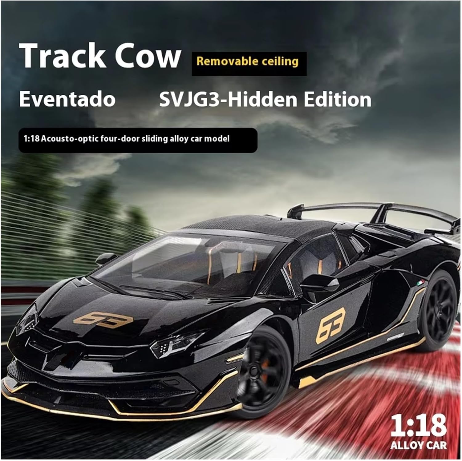 1:18 for Aventador SVJ Alloy Metal Diecast Model Car Sound & Light Toy Gift(Green C,with Box)