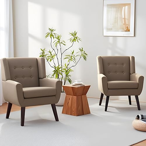 Miniatura 20 de HUIMO Silla de Acento para Sala de Estar, Sillón Tapizado con Botones Capitoné, Sillas de Sofá de Tela de Lino para Dormitorio, Sala de Estar, Silla