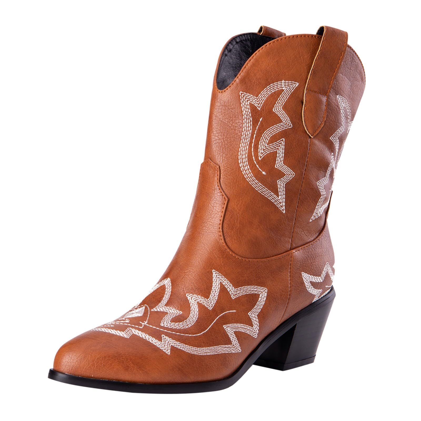 Stivali da donna a metà polpaccio da cowboy western, classici vintage, ricamati, tacco a blocco, in pelle PU, stivali da donna in stile country equitazione western scarpe da sposa