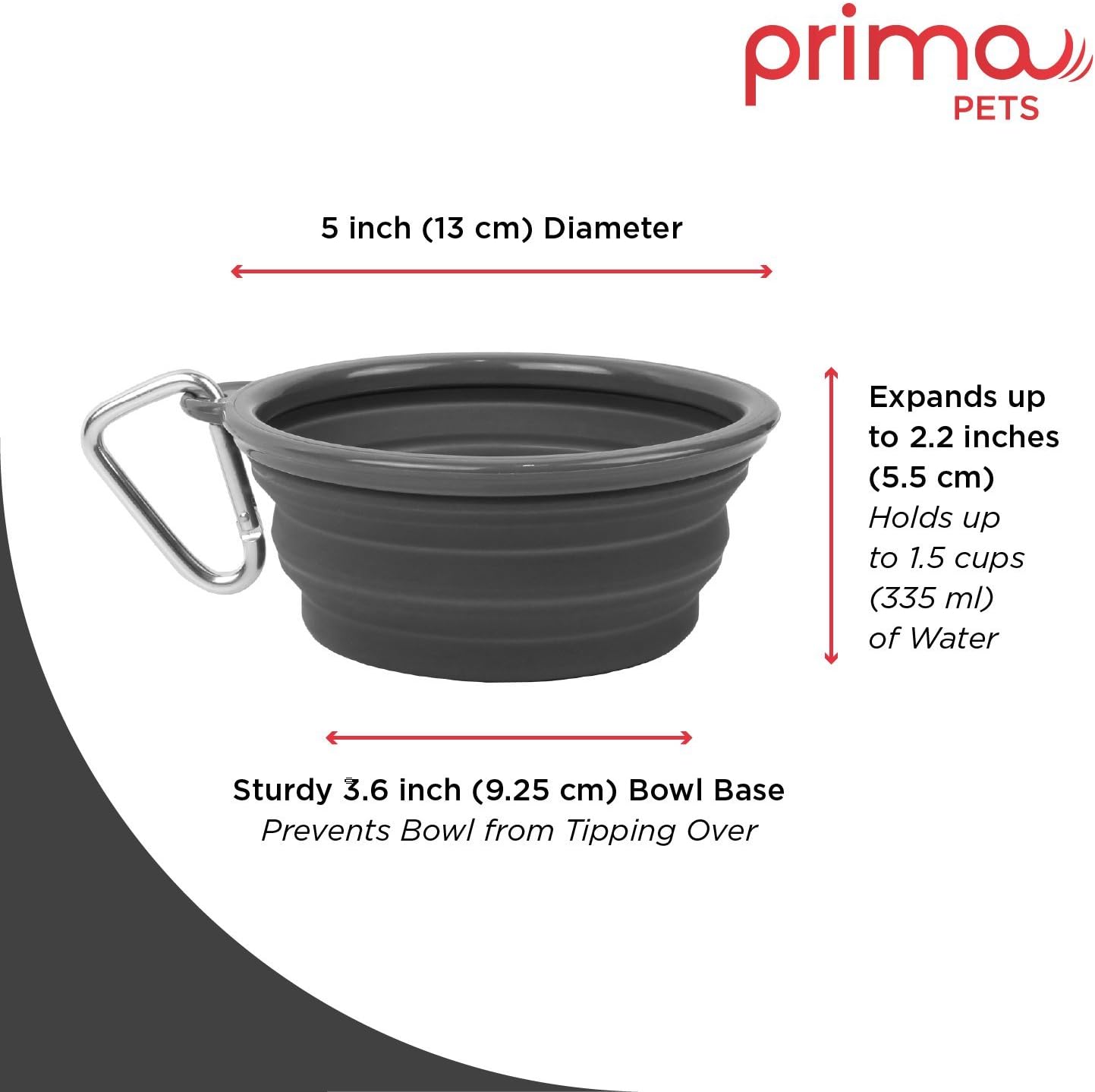 Prima Pet Collapsible Silicone Water Travel Bowl with Clip for Dog and Cat Portable and Durable Pop-up Feeder for Convenient On-The-go Feeding - Image 3