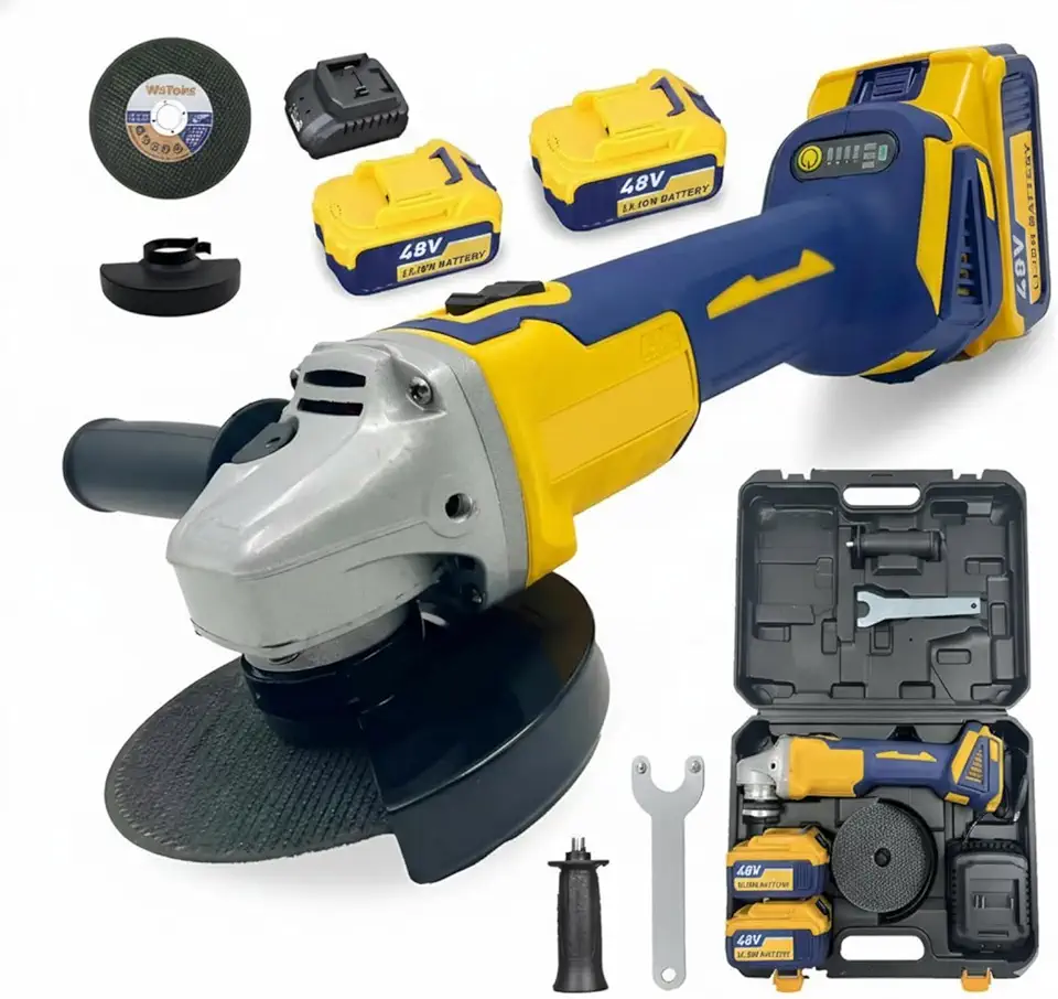 Esmerilhadeira Angular 48V sem Fio, 8500 RPM com 2 Baterias e Carregador, Potência 600W para Corte e Desbaste em Metal, Disco 100mm, GWS com Interruptor de Alavanca e Proteção - Kit Completo