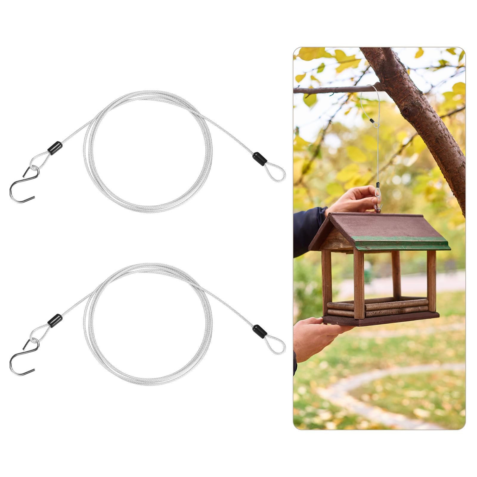 M METERXITY 2-Pack Bird Feeder Hanger with Hook, 200cm(79 in) 304 Stainless Steel Cable Chain Wire for Hanging Bird Feeders/Baths/Planters/Baskets/Tree/Lanterns/Yard Decor, [Clear]