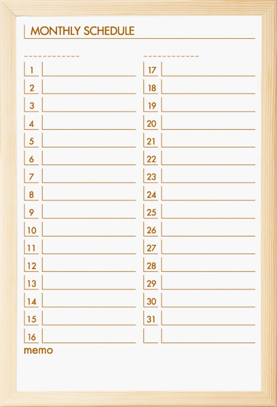 Nakabayashi SBM-E4732 Wood Schedule Board, W 12.6 x H 18.5 inches (320 x 470 mm)