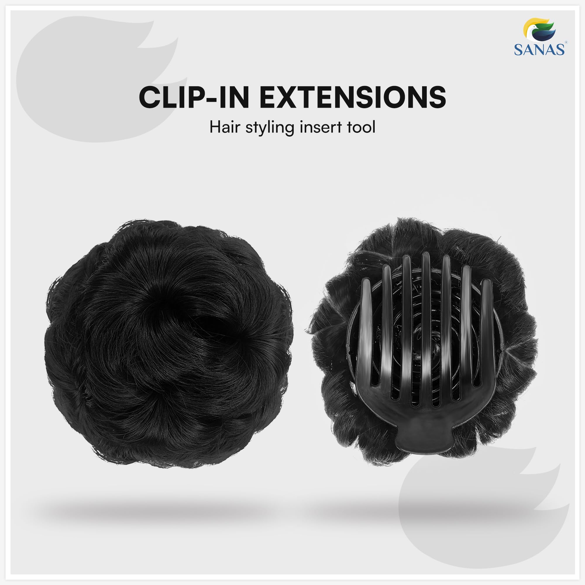 Sanas 1Pc Hair Extensions for Girls Clip in Extensions Synthetic Updo Fake Easy Bun Maker Hairpiece Accessories for Girls and Womens (Black) - Image 3 thumbnail