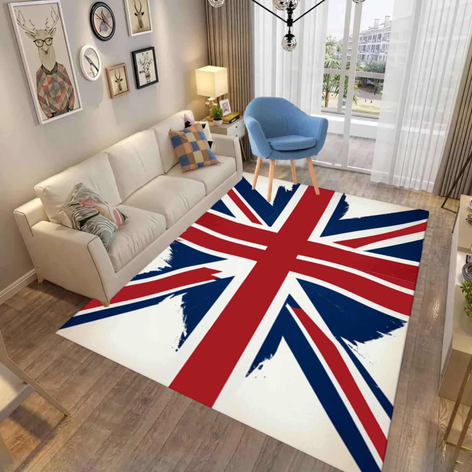 ZLXMN Abstract British Flag Area Rug 100x150cm Modern Design White Blue Red Striped Britain Flag Carpet Fade-Resistant Washable Door Mat Indoor Mats for Front Door Mat Bedside