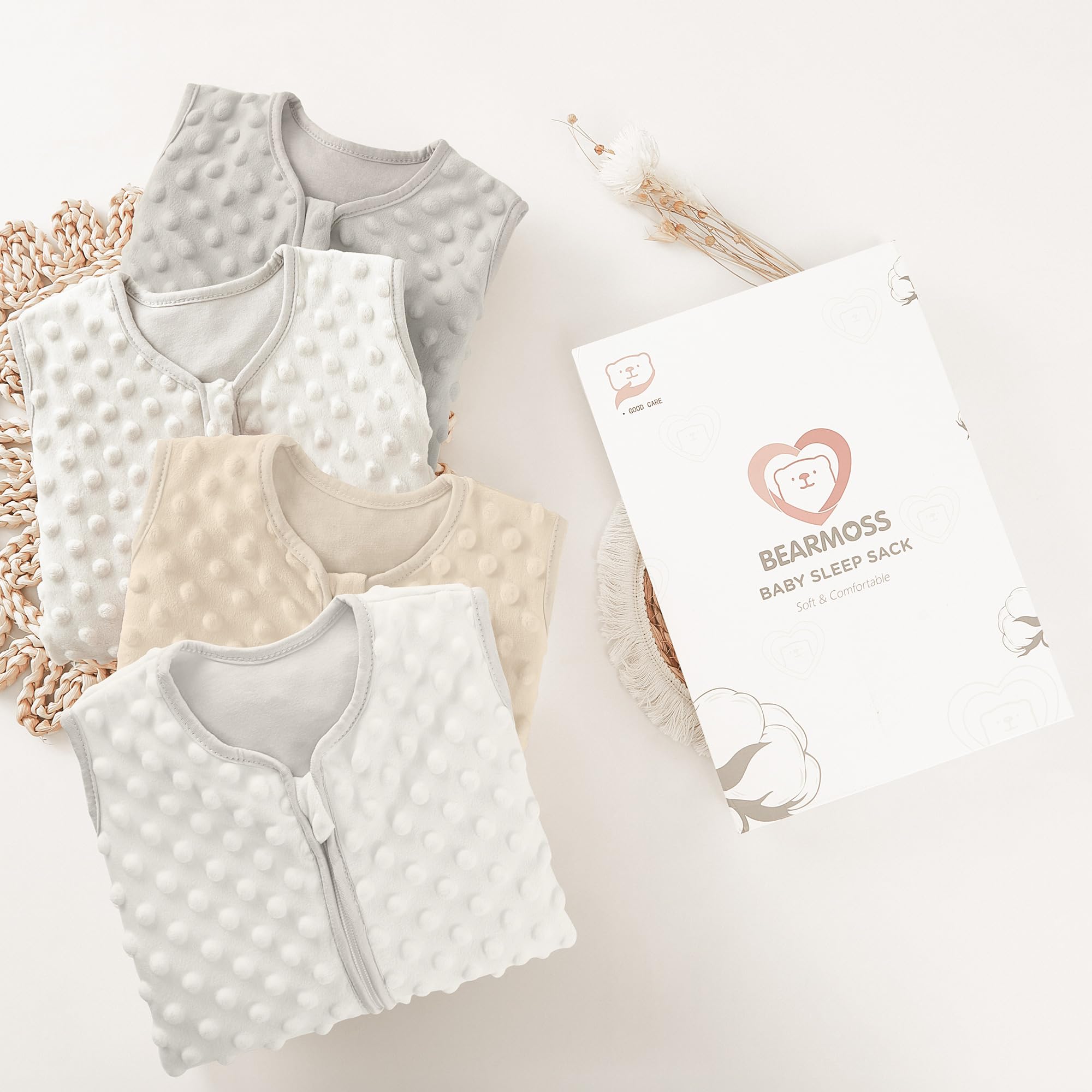 Bearmoss - Saco de Dormir para bebé, cálido, algodón, 2 Unidades, Forro 100% algodón, con Tejido Polar de Felpa para recién Nacidos, niños y niñas (Marrón, 78cm)