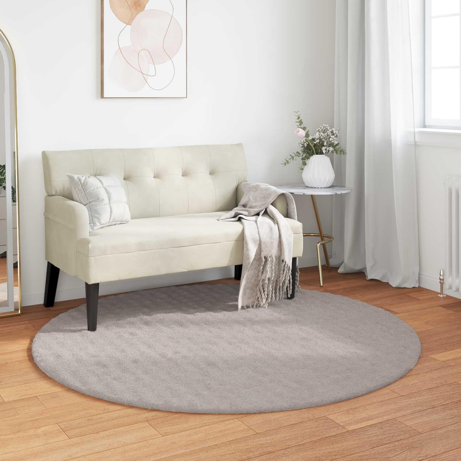 Tapis de surface rond sable 200 cm lavable : fini les tapis qui glissent