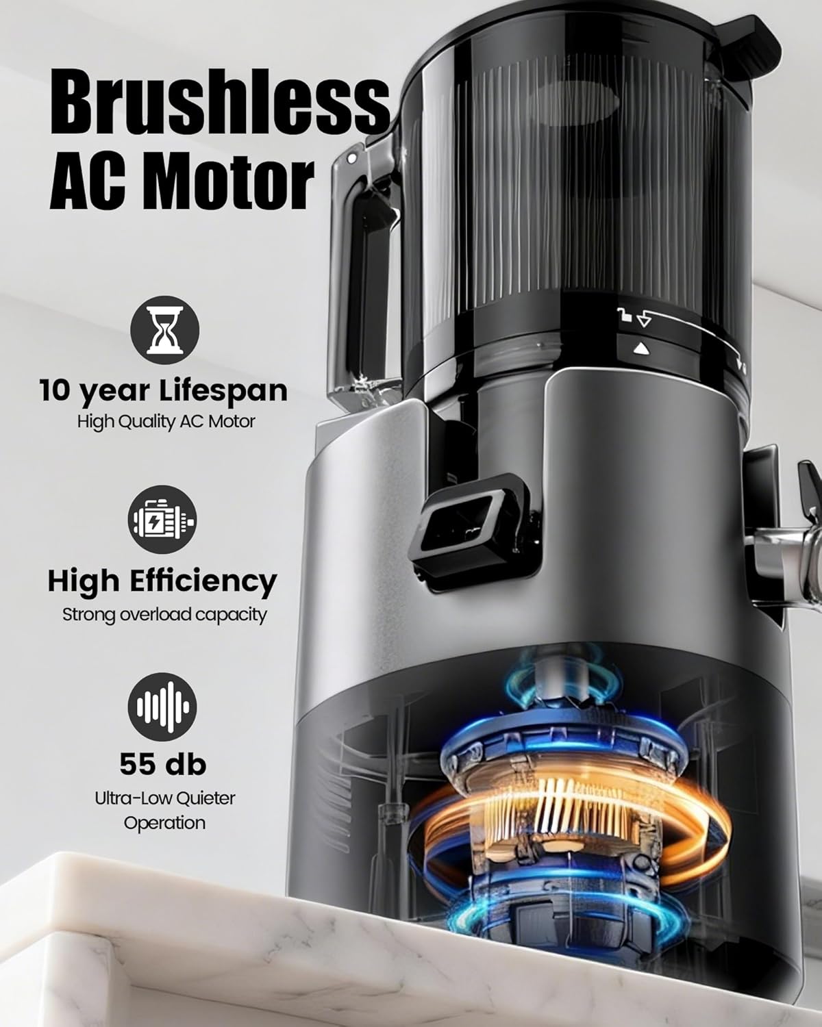 Juicer Machines Cold Press Juicer with 5.9" Large Feed Chute,Powerful AC Brushless Motor, Self Precut System,BPA-Free