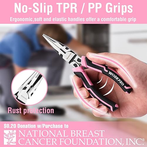 Miniatura 3 de WORKPRO Juego de alicates de 4 piezas, juegos de herramientas de alicates de construcción CR-V de alta calidad, incluyendo nariz larga, corte