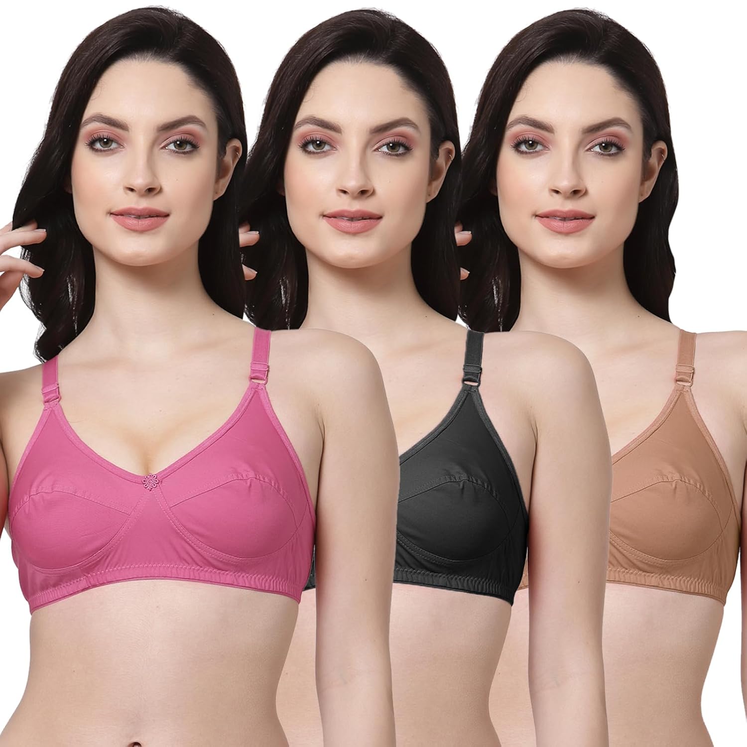 Black, Lavender, Onion Non Padded Seamed Full Coverage Bra Black, Lavender, Onion Non Padded Seamed Full Coverage Bra