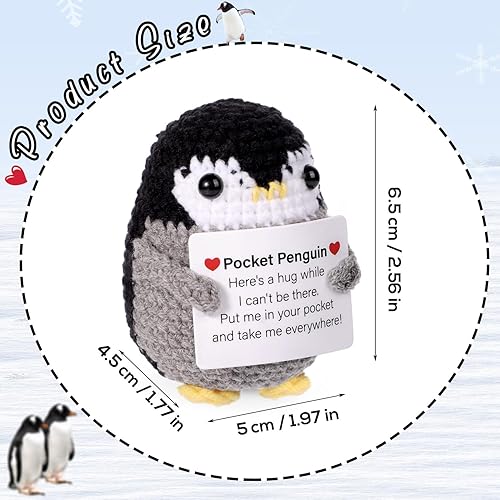 Vista 45 de BOXOB Mini pingüino positivo divertido, 2.6 pulgadas, lindo juguete de pingüino de punto con tarjeta positiva, muñeca de ganchillo de pingüino Negro