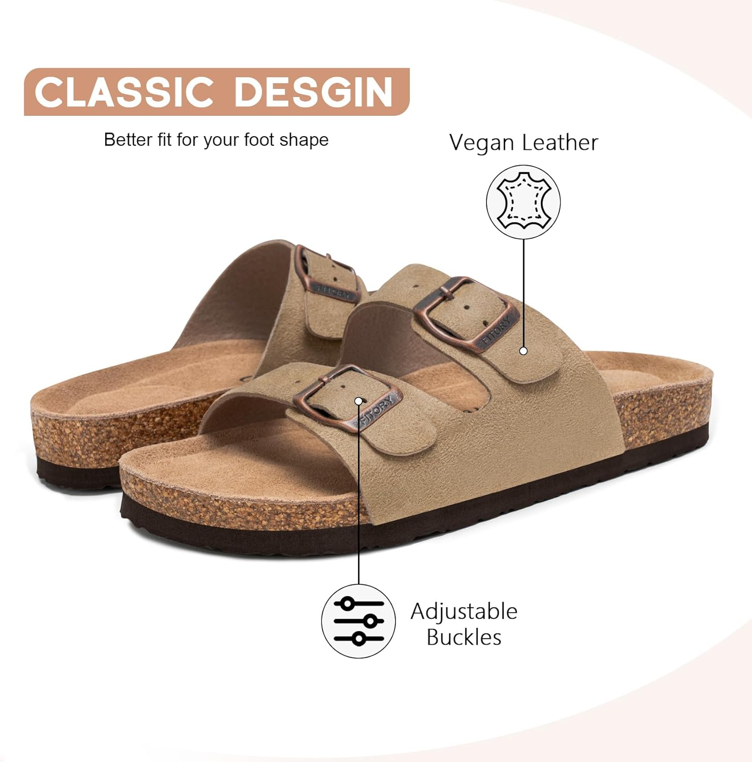 FITORY Womens Flat Sandals with Cork Footbed, Open Toe Slides Adjustable Slip On Slippers for Summer Size 6-11 - Image 6