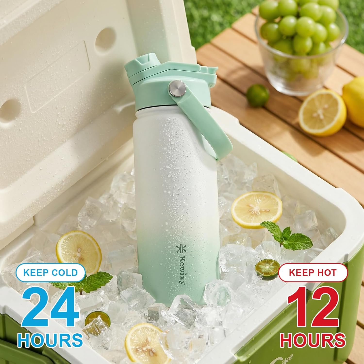 18 oz Insulated Water Bottle with Straw, 2-in-1 Lid, Straw & Spout, Leak Proof, Cup Holder Fit, Stainless Steel with Handle, Reusable, Metal, for Travel, Gym and School (Icy Mint) - Image 2