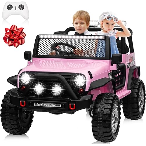 JOYRACER 24V 4WD Ride on Truck Car w/800W Motors, Gift Flower, Remote Control, 2 Seater, 3 Speeds, Pop Music, Power 4 Wheels, 24 Volt Ride on Toy Cars for Big Kids Boys Girls, Pink