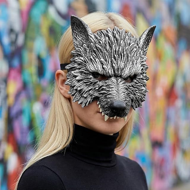 Foto 3 de 8 de Máscara De Lobo,Mascara Lobo O Careta Hombre Lobo,Máscara De Hombre Lobo De Media Cara, Fiesta De Halloween