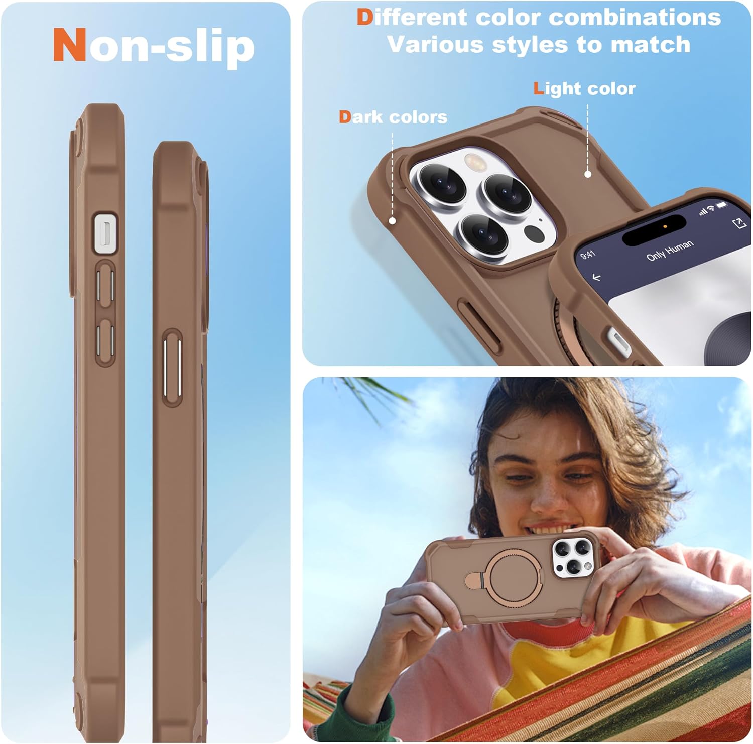 Compatible with iPhone 14 Pro Case 6.1'' with Magnetic Ring Stand [Military Drop Protection][Compatible with MagSafe] Shockproof 14 Pro Phone Case for Men Wowen,Brown