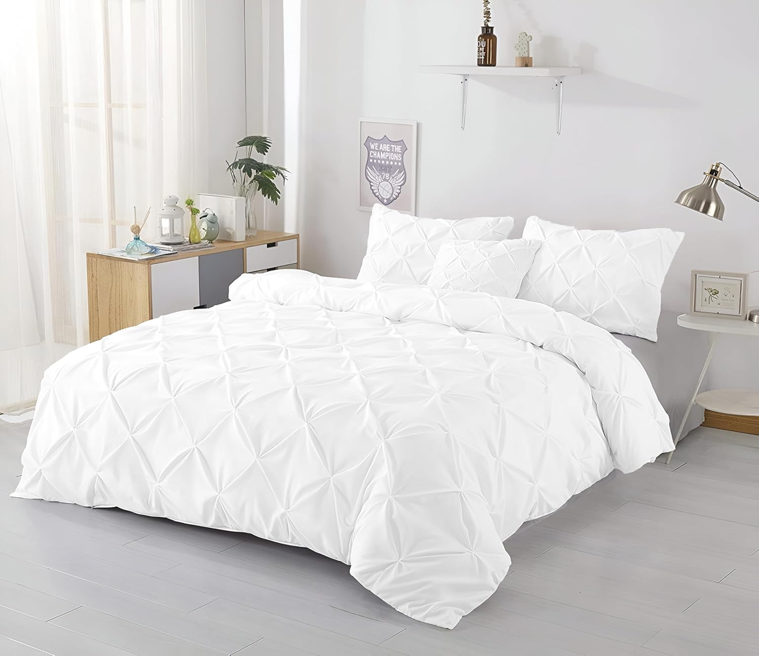 Kotton Culture 3 Pc Queen/Full Size Pinch Pleated - Pintuck Duvet Cover Set - 100% Egyptian Cotton 600 Thread Count Decorative Comforter Cover-Zipper Closure & 7 Internal Ties (White, 90" X 90") - Image 6