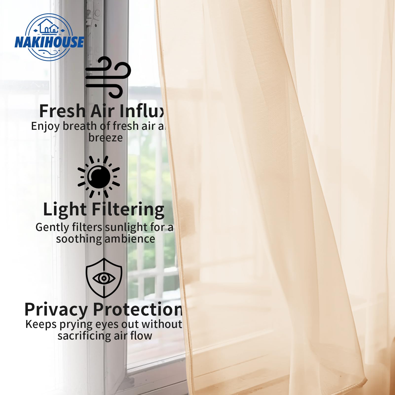 NAKIHOUSE Voile Curtain, 2 Panels Net Curtains for Windows 45 Drop, Elegant Slot Top Sheer Curtains - Image 3