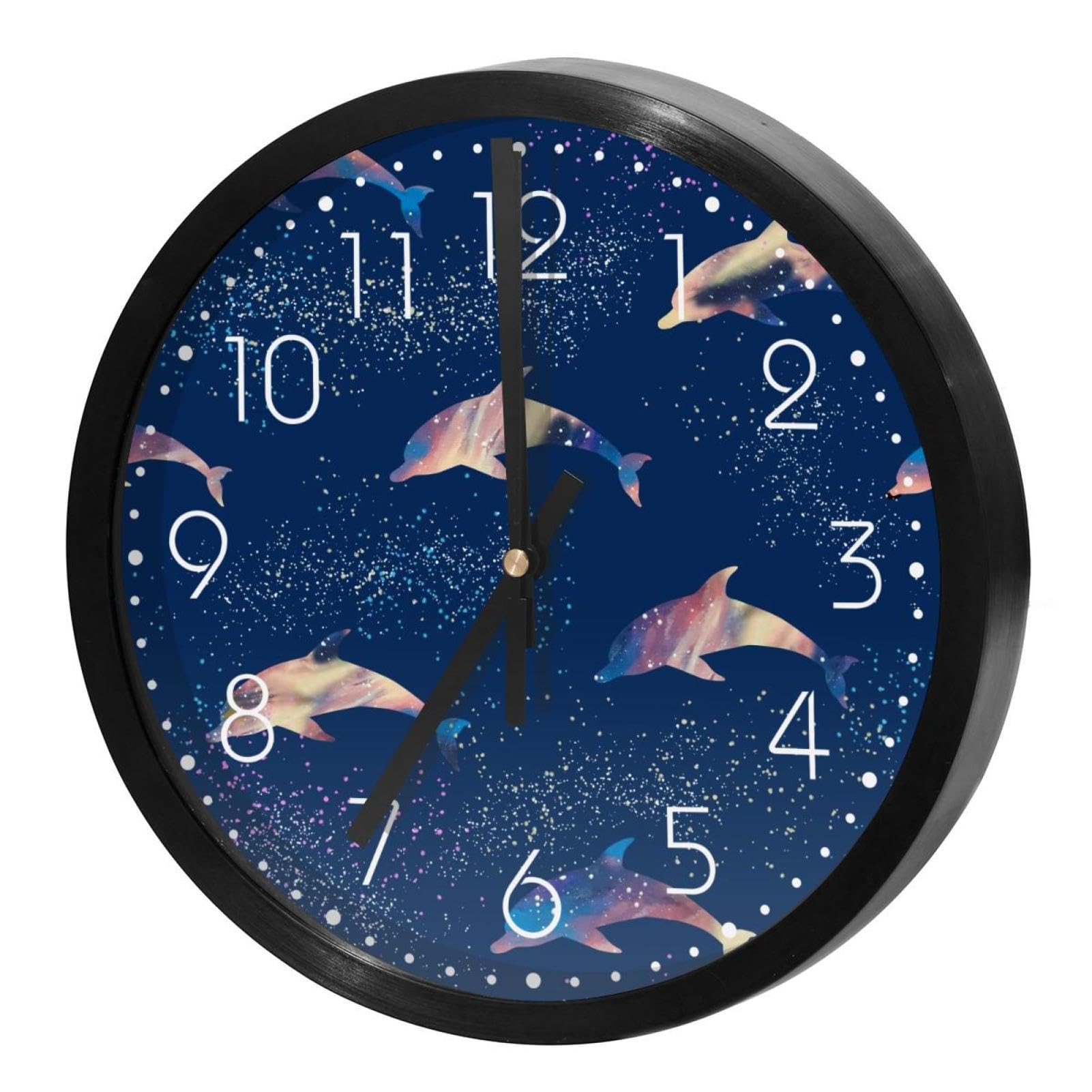 Horloge murale cuisine et bureau ronde silencieuse à quartz dauphin galaxie