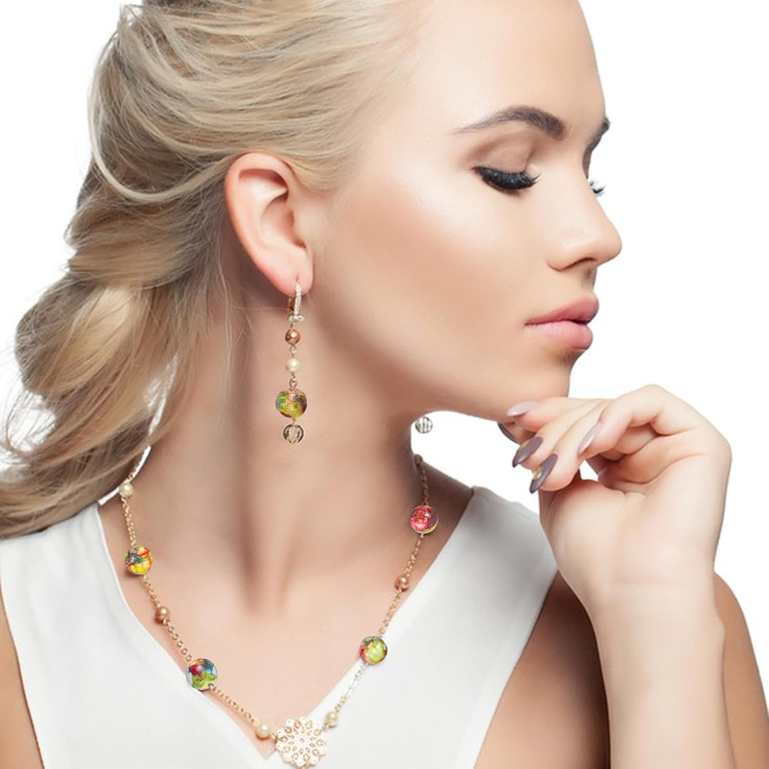 Yolev 47Pcs Jasper Beads, Natural Gemstone Beads, Imperial Sea Sediment, Colorful Round Stone Bead for Jewelry Necklace Bracelet Making(Multicolor F(8MM)) - Image 5