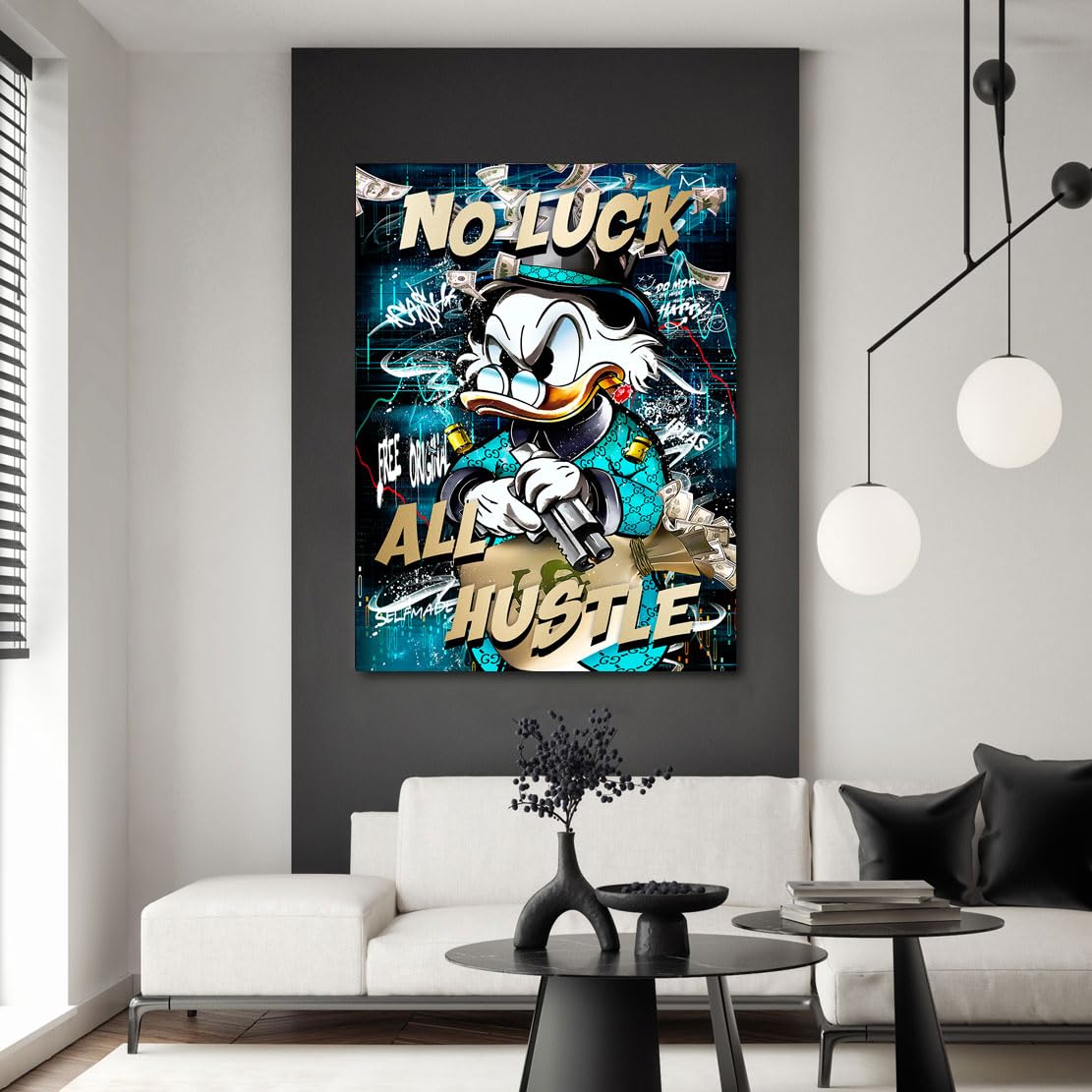 Kunstgestalten24 | Pop Art Wandbild Dagobert All Hustle | Leinwandbild mit Echtholz-Keilrahmen | Wandbild Gemälde Kunst Art | Hochwertige Kunstdrucke | XXL Bilder auf Leinwand | 60x80x2cm