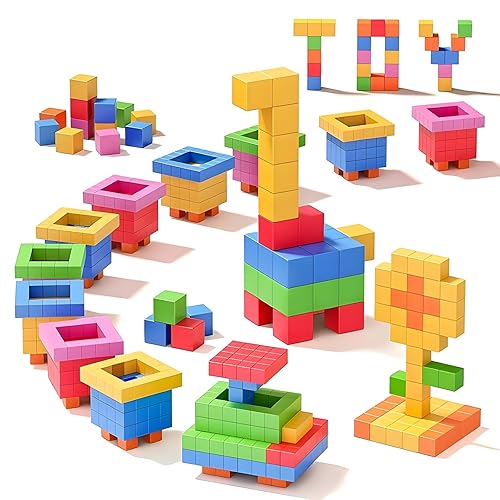 Minoskia 100pcs Magnetic Blocks, Gifts for 3 4 5 6 Year Old, Magnet Building Blocks for Toddlers, Preschool STEM Educational Sensory Montessori Square Toy for 4-8 Boys & Girls