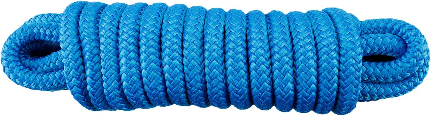 Amarine Made 2-Pack 3/8 Inch 20 FT Double Braid Nylon Dockline Dock Line Mooring Rope Double Braided Dock Line (Blue)