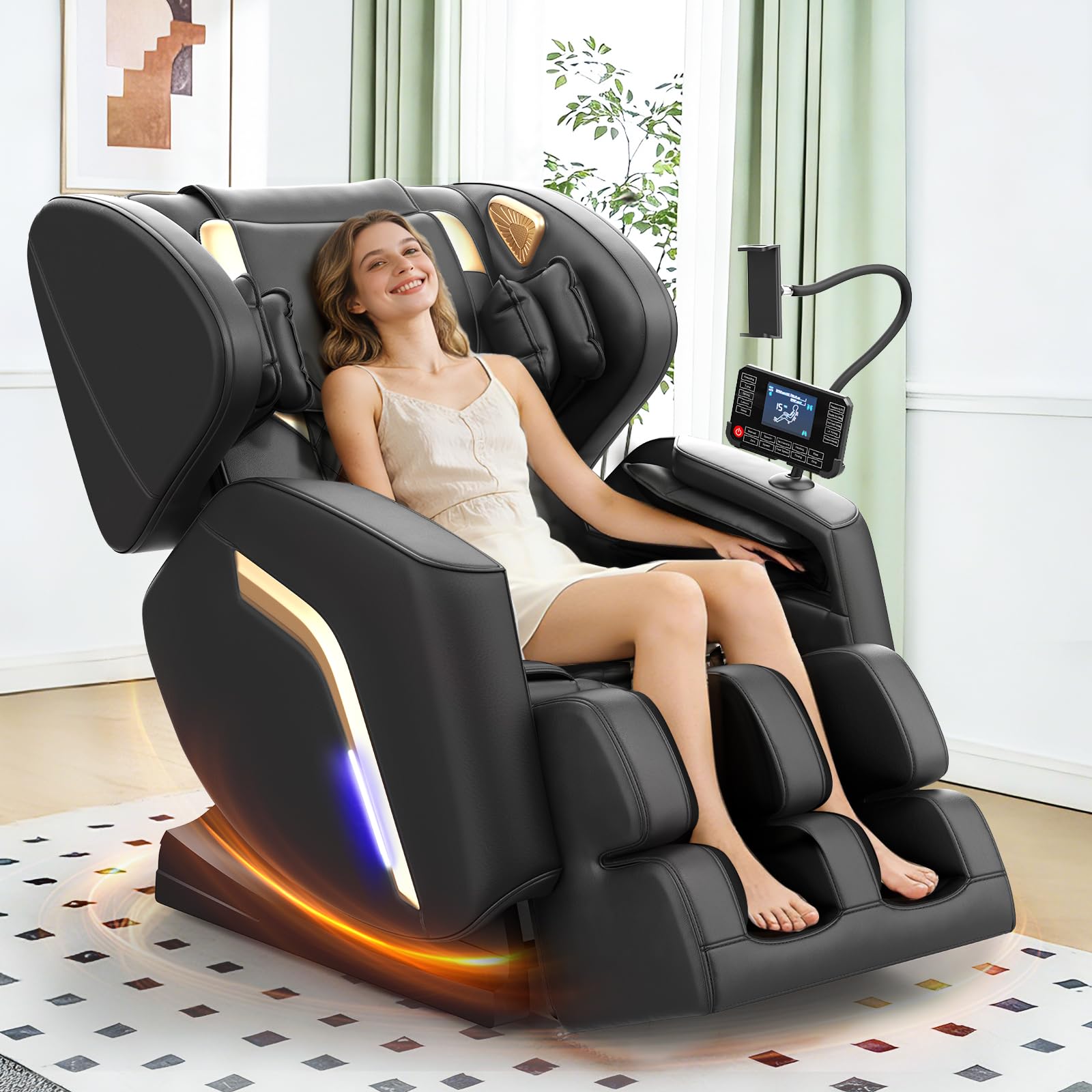 Poltrona Massaggiante con Funzione di Riscaldamento,14 Rulli Massaggianti,9 Airbag,Massaggio ai piedi,Altoparlante Bluetooth,Controllo Tramite Smartphone,Controller Touchscreen, Gravità Zero