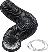 Harapu 4 Inch x 5 Ft Black Flexible Aluminum Dryer Vent Hose Ducting for HVAC - Fire-Resistant with 2 Stainless Clamps
