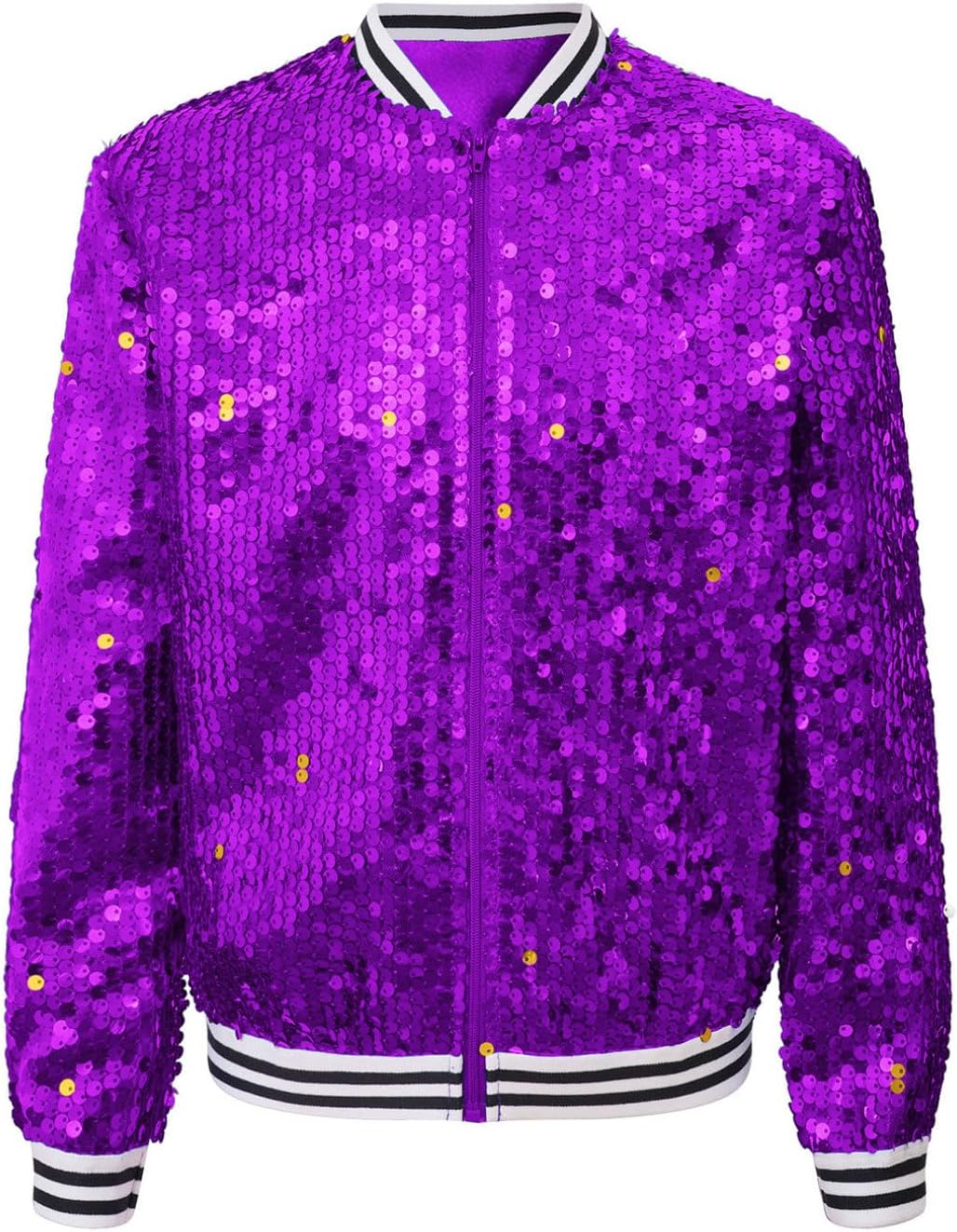 Winterjas voor heren, blousonjack, paillettenjack voor heren, met ritssluiting en lange mouwen, feest- en disco-jas met glinsterende pailletten, goud, XXL