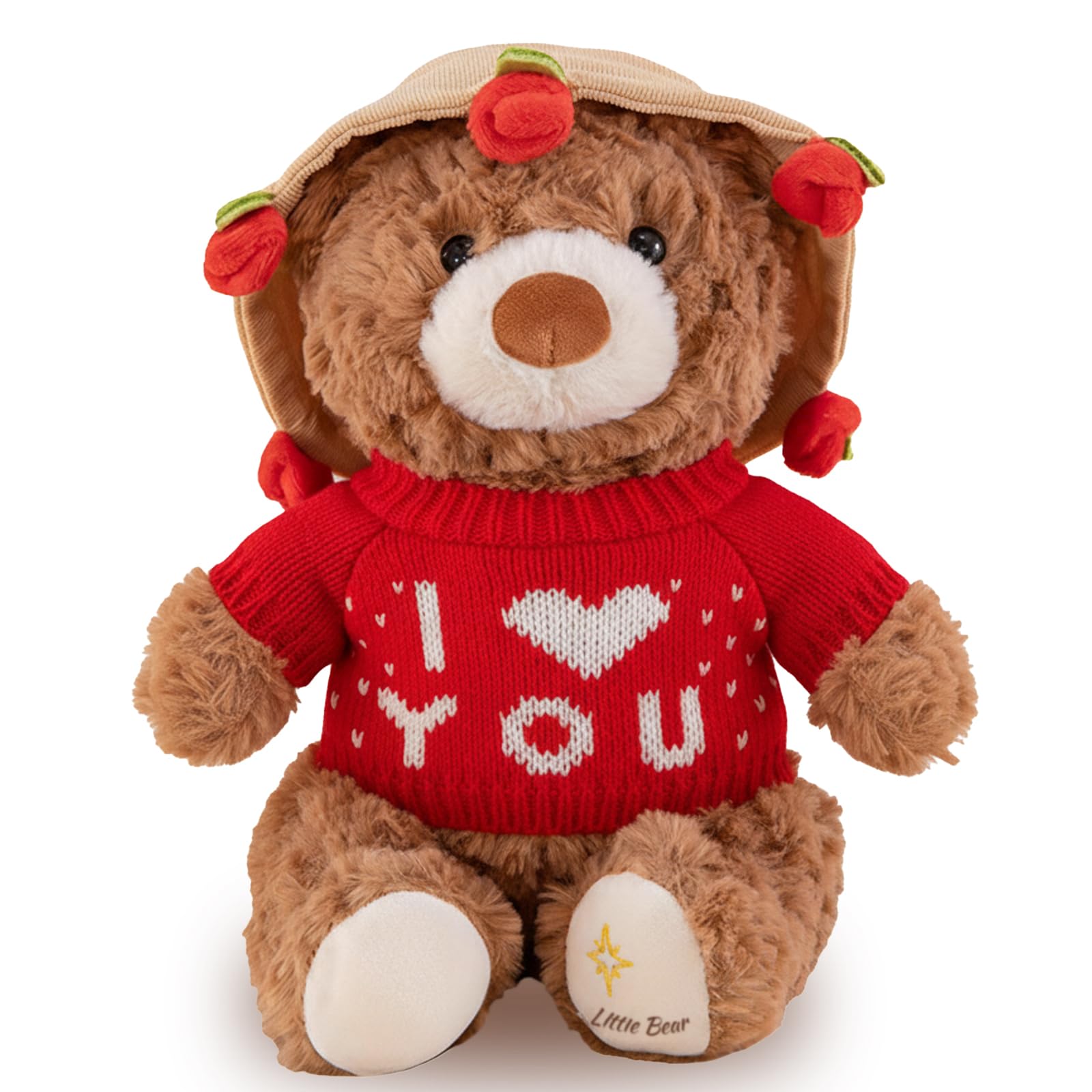 Gatwrmth Teddy Bear for Girlfriend, Romantic 28cm I Love You Teddy Stuffed Animal Plushies with Removable Rose Hat, Valentines Day Gifts, Anniversary, Christmas Teddy Bear Gifts