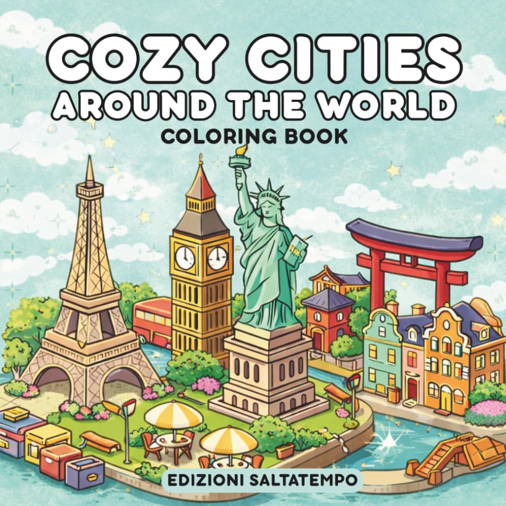 Cozy Cities Around The World: An Isometric Coloring Book For Adults And Teens Featuring 40 Cities And A Unique Travel-Inspired Music Experience