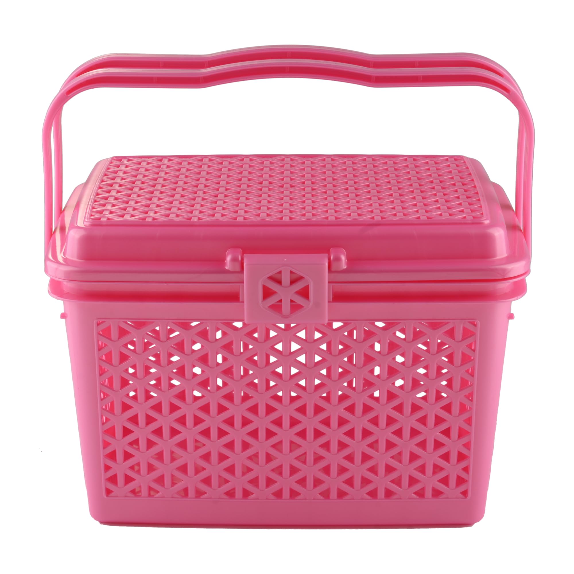 Kuber Industries Picnic Basket with Lid and Handle | Food Basket for Travelling | Plastic Storage Basket | Shopping Basket | Large | Pink (B0DCVSPMVN) Amazon Price History, Amazon Price Tracker