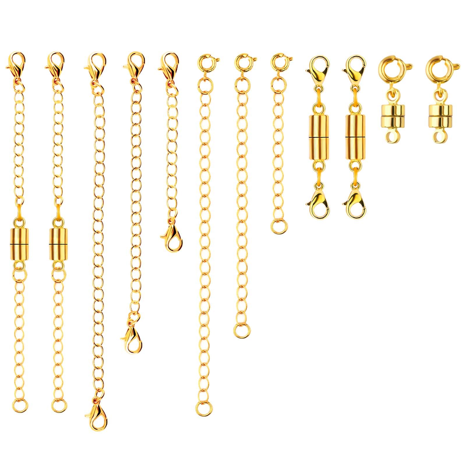 6pcs Necklace Extension Chain, Premium Copper Jewelry Extension with 6pcs Magnetic Clasp Adjustable Chain Extension for Women for Jewelry Bracelet Anklet Making Supplies(Gold)