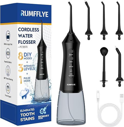 RUMFFLYE Water Flosser for Teeth Cordless Water Pick 4 Modes 12 Levels - 1